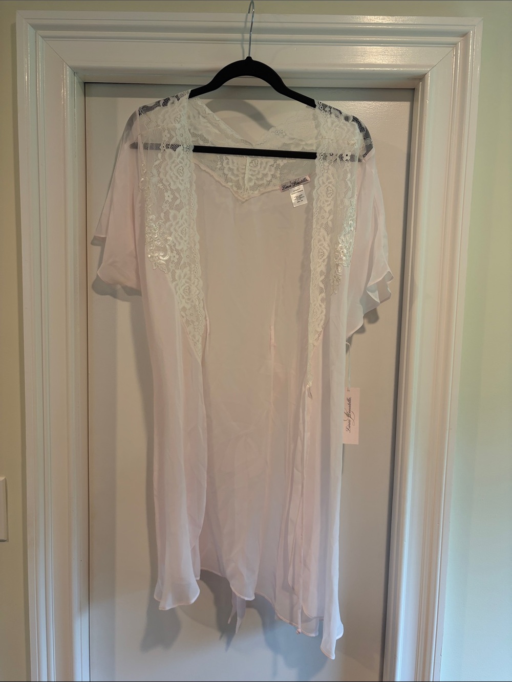 Linea Donatella Sheer Lace-Trim Robe in White